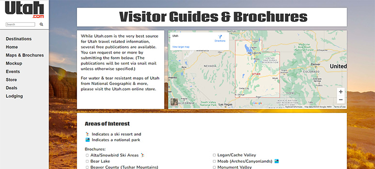 Utah Map and Brochures page