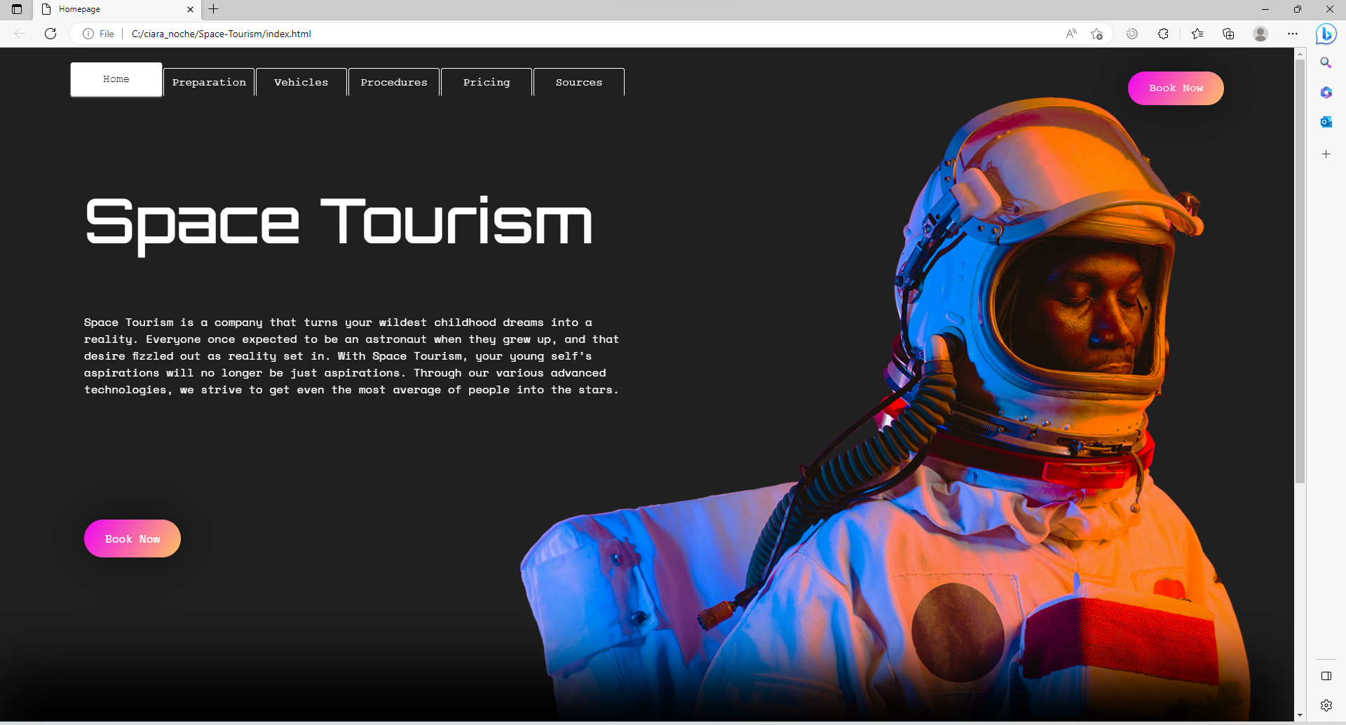 TSA Space Tourism Website