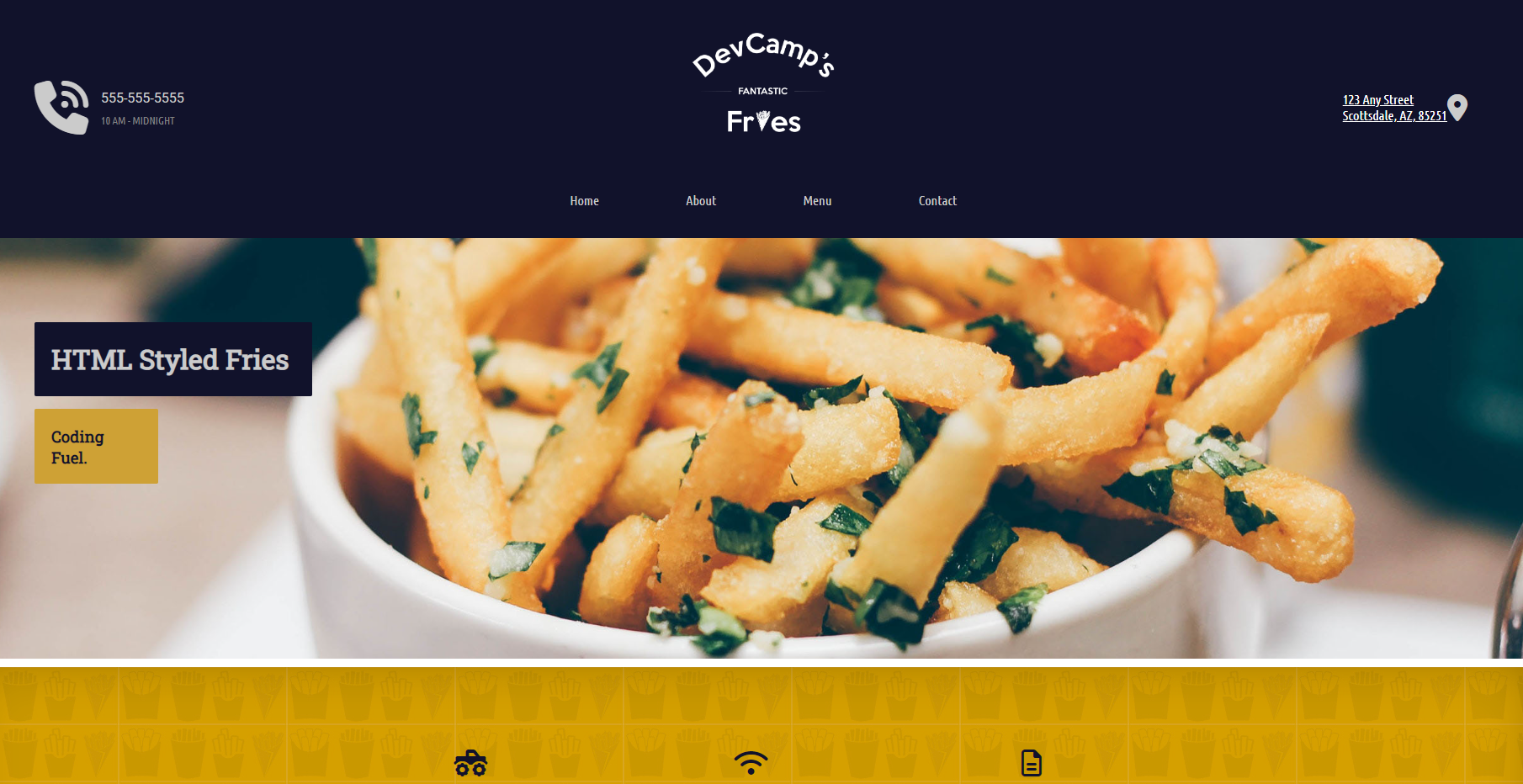 Homescreen of Devcamp Fries Website